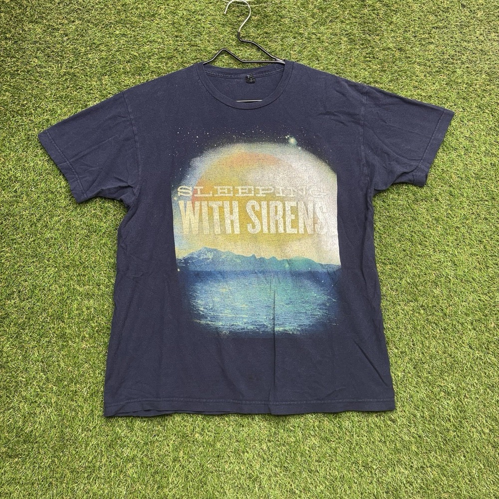 Vintage Sleeping With Sirens Shirt Mens Large Blue Graphic Short Sleeve y2k